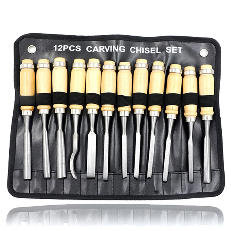 12PCS Assorted Wood Working Carving Chisels Tools Skew Sculpting Tool