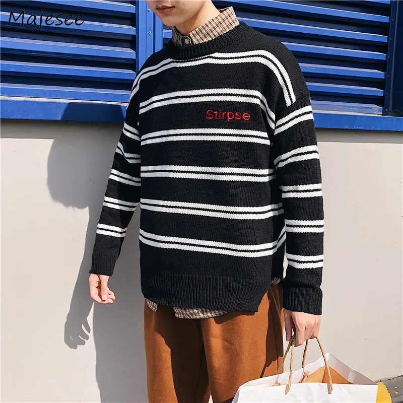 Мужские свитера с воротником под горло, простые Мягкие вязаные теплые полосатые универсальные свитера в Корейском стиле для отдыха, мужские пуловеры Ulzzang, шикарные