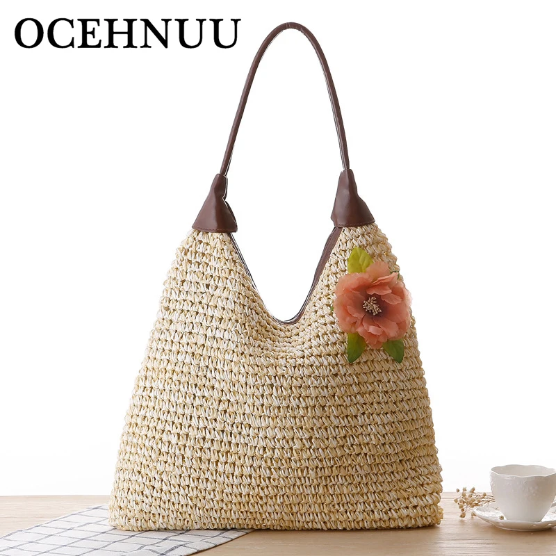 straw tote bag with zipper