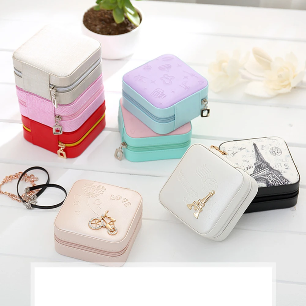 

PU Leather Jewelry Organizer Gift Display Box For Earring Necklace Bracelet Ring Travel Portable Storage Case