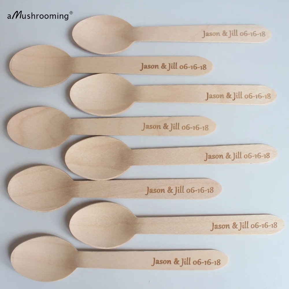 25 Personalized Wedding Spoons, Name and Date Engrave Wooden Spoons