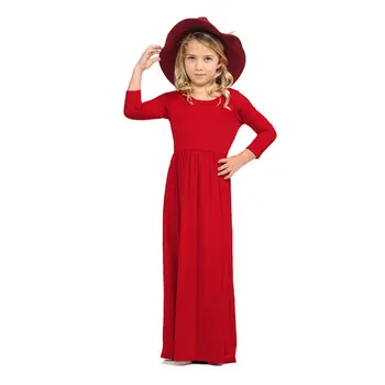 

8 Colors Fashion Brief Solid Dresses For Girls Long Sleeve Spring Autumn Maxi Dress Kids Party Princess Dress For 3-10 Yrs