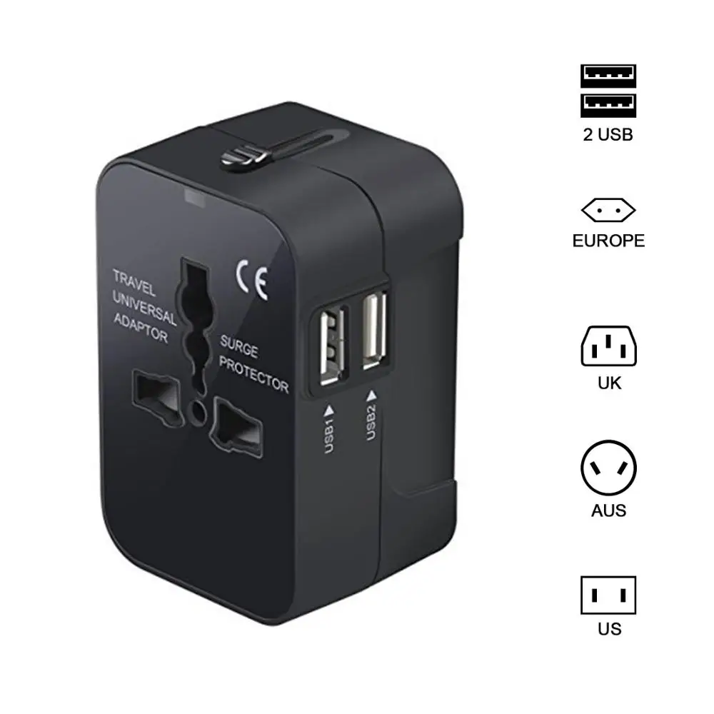 

International Travel Adapter Universal Power Adapter All in One 2 USB with Electrical Plug Perfect for EU US UK AU 160 Countries