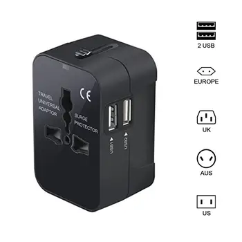 

International Travel Adapter Universal Power Adapter All in One 2 USB with Electrical Plug Perfect for EU US UK AU 160 Countries