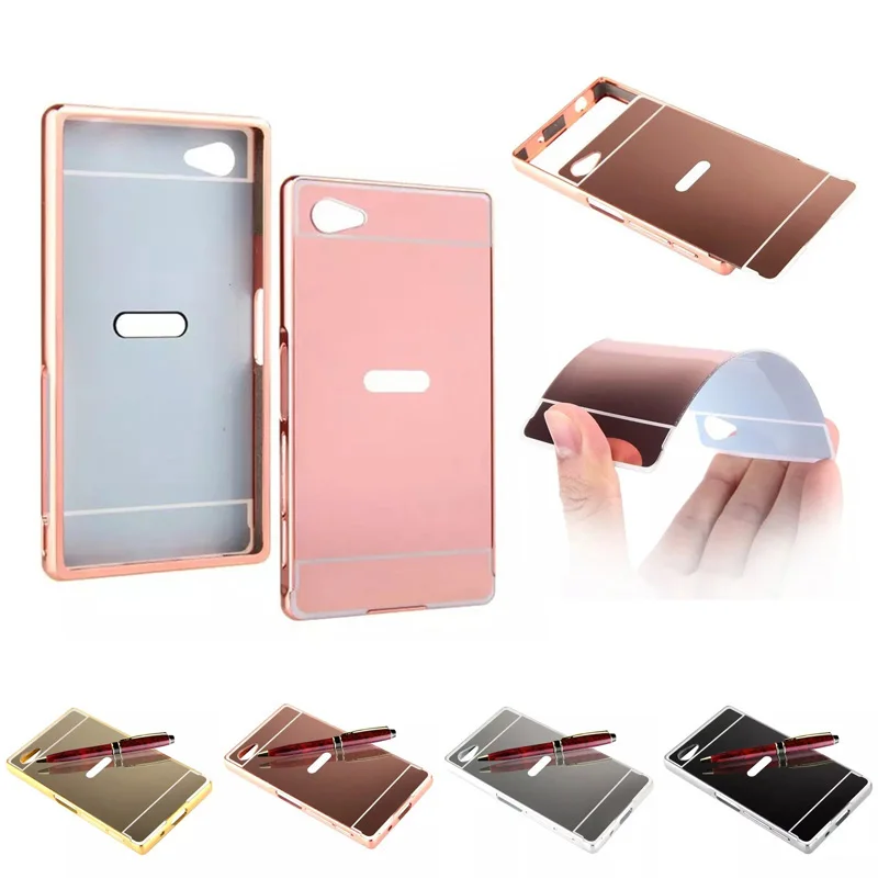 

For Sony Z5 Compact Case Plating Metal Frame with Mirror Back Cover Hard Case for Sony Xperia Z5 Compact Z5 Mini E5803 E5823
