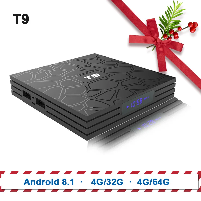 TV Box T9 Android 8.1 Bluetooth Rockchip RK3328  4GB RAM 32GB/64GB 4K Google Player Support 2.4GHz WiFi HD 4K Smart Set top box