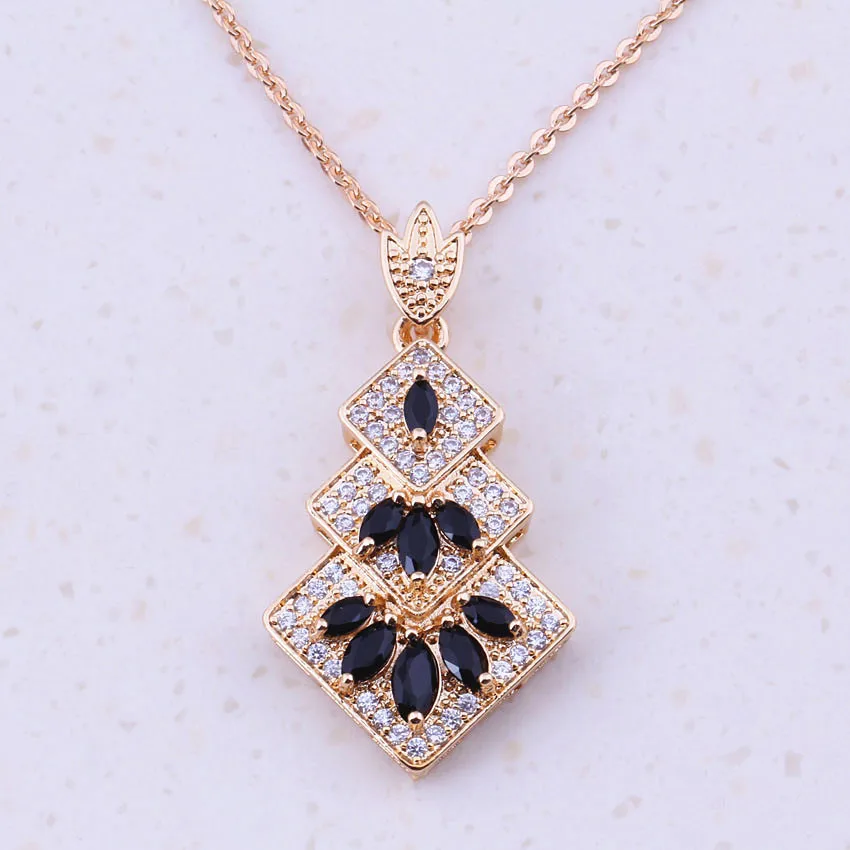 Terrific Black Crystal & Fine Cubic Zirconia Yellow Gold Color Women