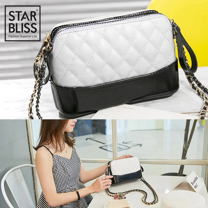 

Star luxury texture contrast color plaid chain small square bag ladies shoulder bag simple design diagonal cross bag PU handbag