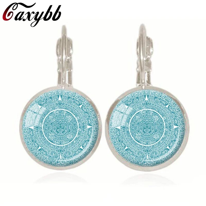 MAYAN CALENDAR Earring Vintage Earrings Blue Aztec Calendar Earring Accessories Astronomy