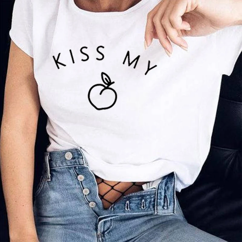 Женская футболка Zjlvmf Kiss My Peach свободная с о-вырезом в Корейском стиле забавным