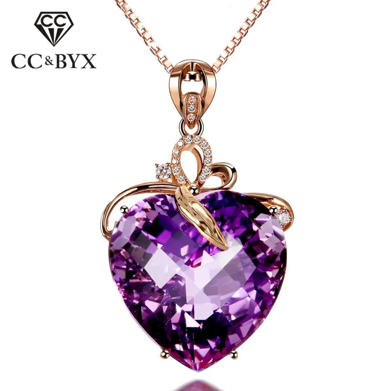CC роскошное женское ожерелье с подвеской в виде сердца с фиолетовым камнем, кубическим цирконием, винтажное ювелирное изделие, свадебное обручальное ожерелье CCN179