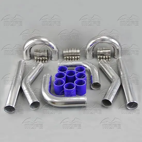 

MOFE Outlet: 2.5 inch / 64MM Universal Aluminum Chrome Turbo Intercooler Pipe Piping Kit + T Clamp + Silicone Hoses Kit