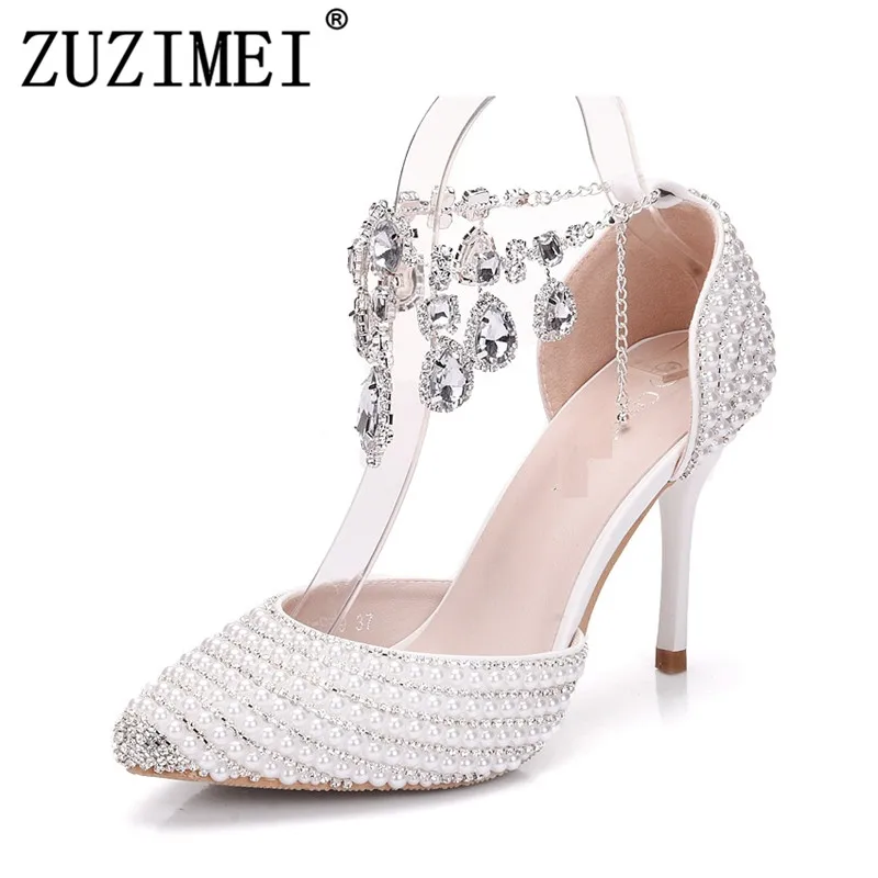 

Bridal Shoes Women Crystal Rhinestone Pointed Toe High Heels Sexy Wedding Evening Party Shoes Ladies Pumps