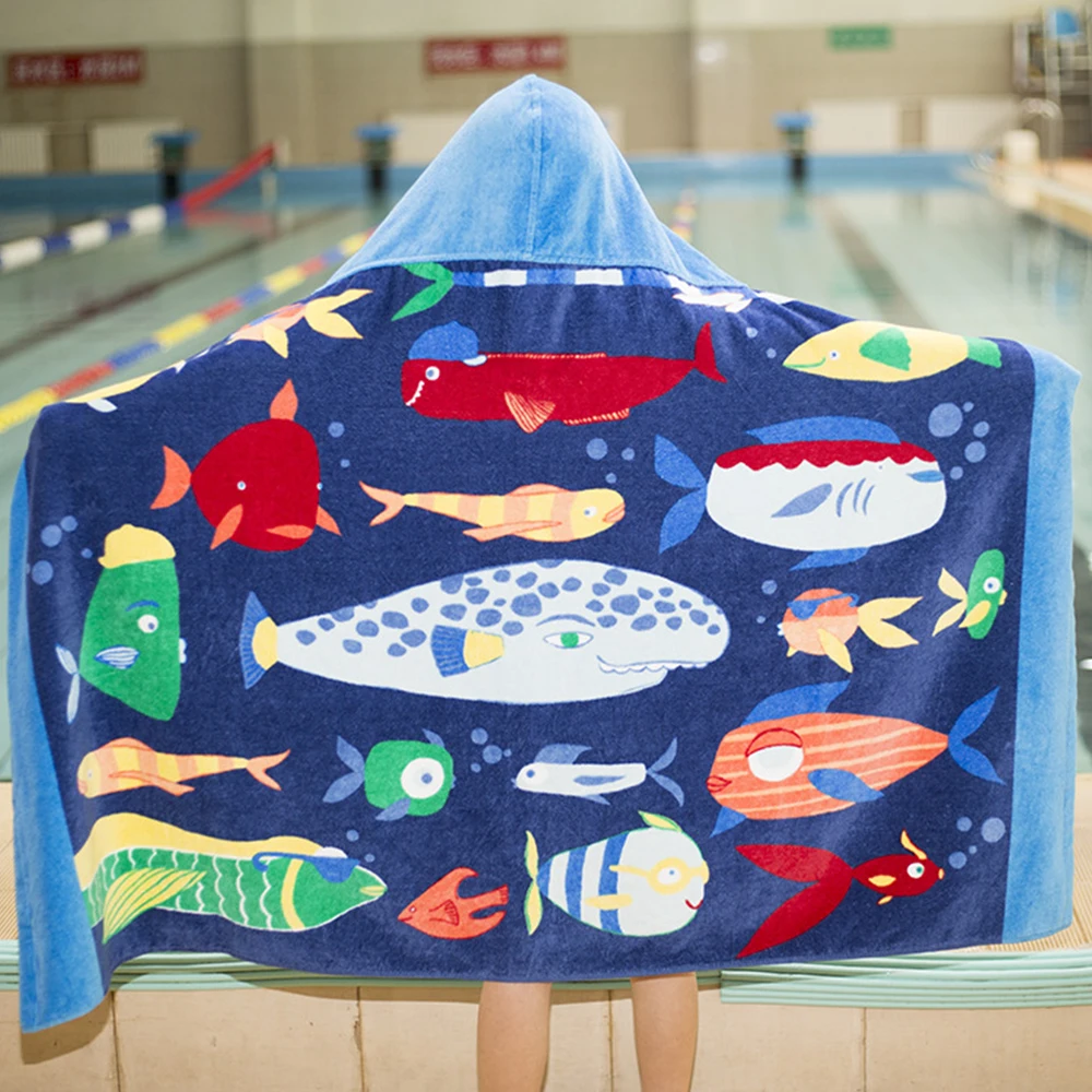 

Catoon Kids Hooded Beach Towel Blanket Cotton Super Absorbent bath towel Bath Swim Pool Towel toalha Cape Cloak Children's towel