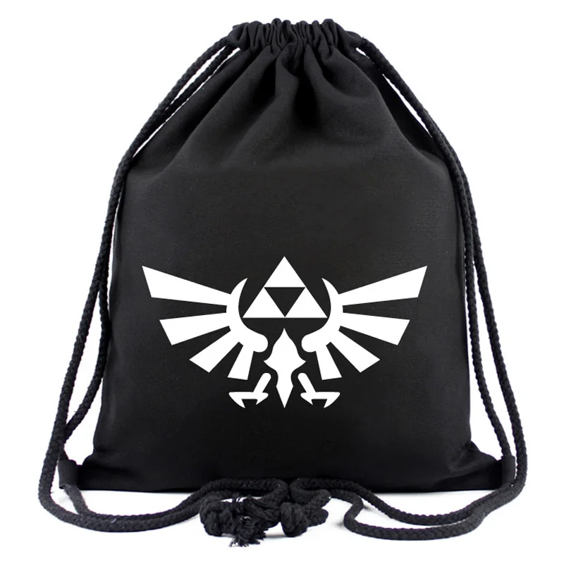 

The Legend of Zelda Anime Black Drawstring Bags Embossing Design Backpack Canvas Travel Bag for Cosplay Gift