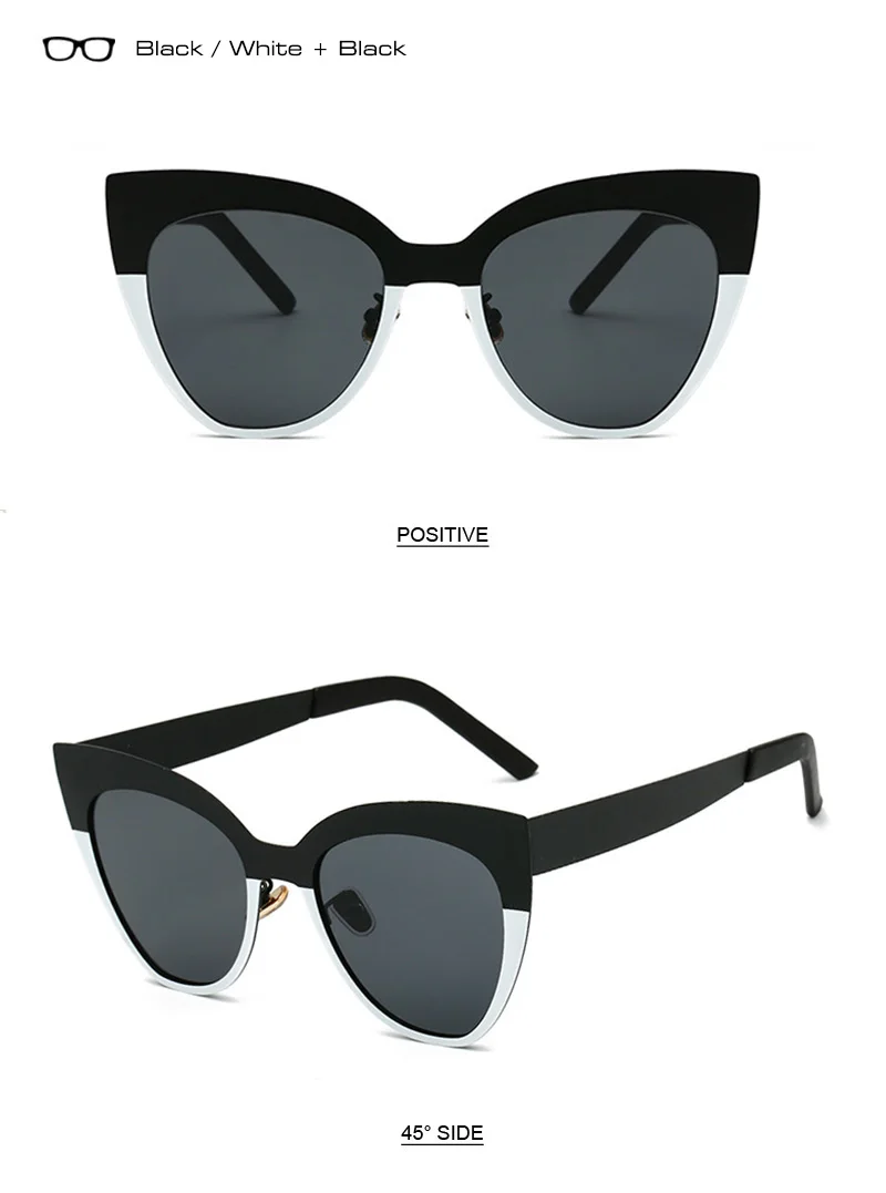 SHAUNA модные двухцветные женские солнцезащитные очки кошачий глаз с металлической оправой UV400