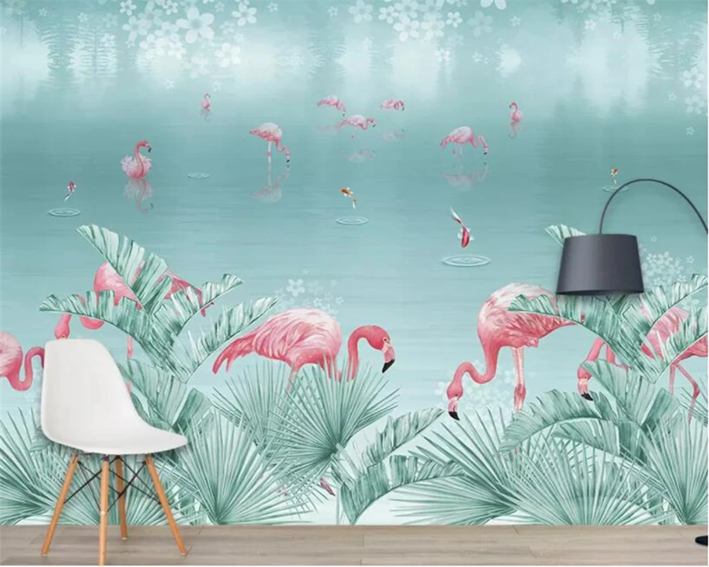 

beibehang Customize 3d wallpaper high quality Nordic Hand Painted tropical rainforest flamingo 2 photo wallpaper papel de parede