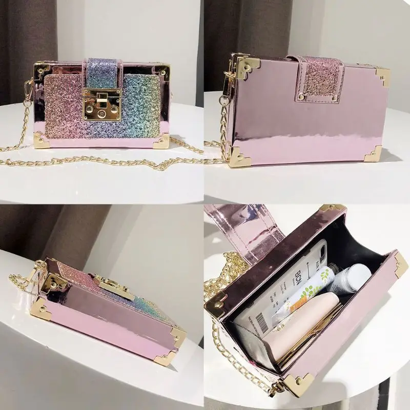 Catena Colore A Pendenza Paillettes Il Femminile Di Rosa Borse Crossbody Borsa Scatola colore Lusso Frizione Della Tracolla Partito brown Modo blu Nero Mini Del Stile 7wqqxF6E