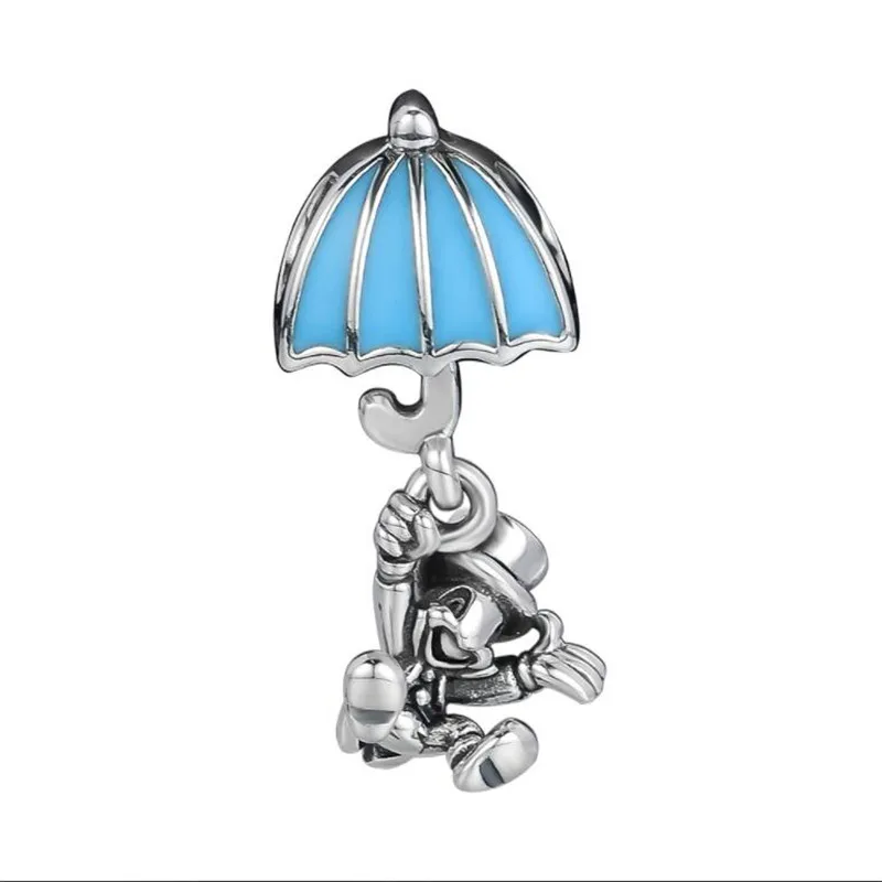 925 Sterling Silver Jiminy Cricket Dangle Charm Blue Enamel Fit Bracelet