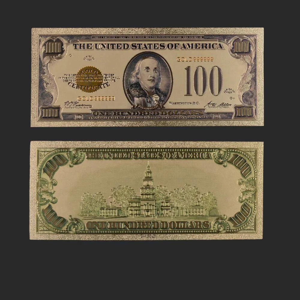 Золотые банкноты 1928 24k США фольга Bil 100 долларов бумажные бесплатная