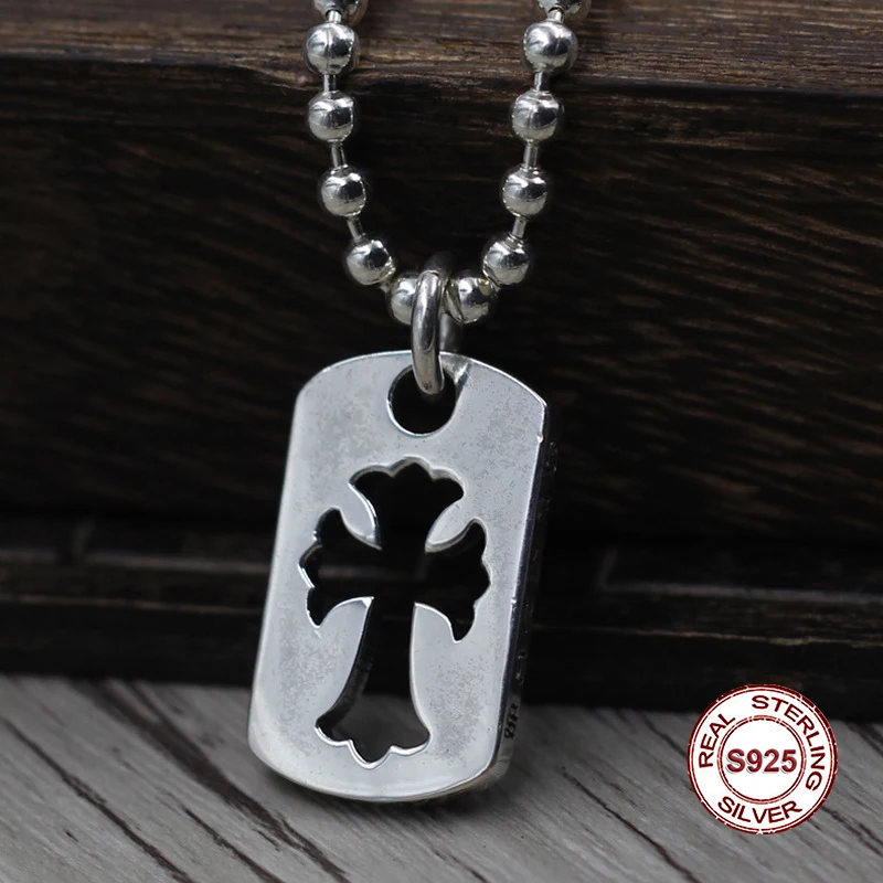 S925 Sterling Silver Men s Pendant Hollow cross font b jewelry b font tag Personality classics