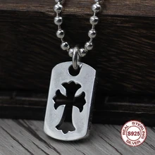 S925 Sterling Silver Men’s Pendant Hollow cross jewelry tag Personality classics Trendy fashion Send a gift to love