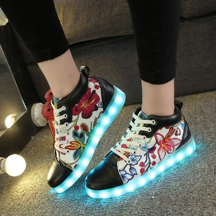 

New led shoes high top women shoes Luminous Sneakers for Women Shoes with Light Flower Glowing Shoes zapatos de mujer