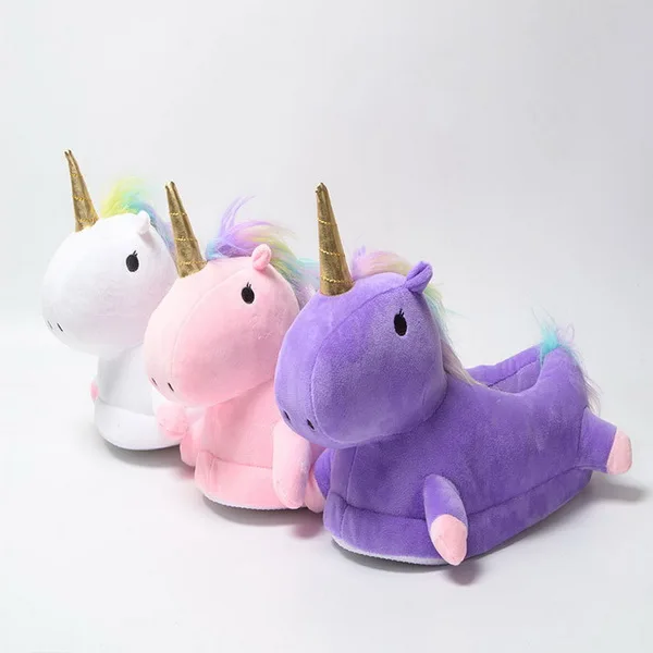 

Parent-child style Unicorn Home Slippers for Women and Kids Winter Warm Soft PP Cotton House Shoes unicornio licorne Fit Cosplay