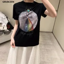 Gruiiceen Женская мода уличная футболка Топы Брендовая Дизайнерская обувь принт Для женщин Повседневное зима футболка хлопковые футболки SG-0819479