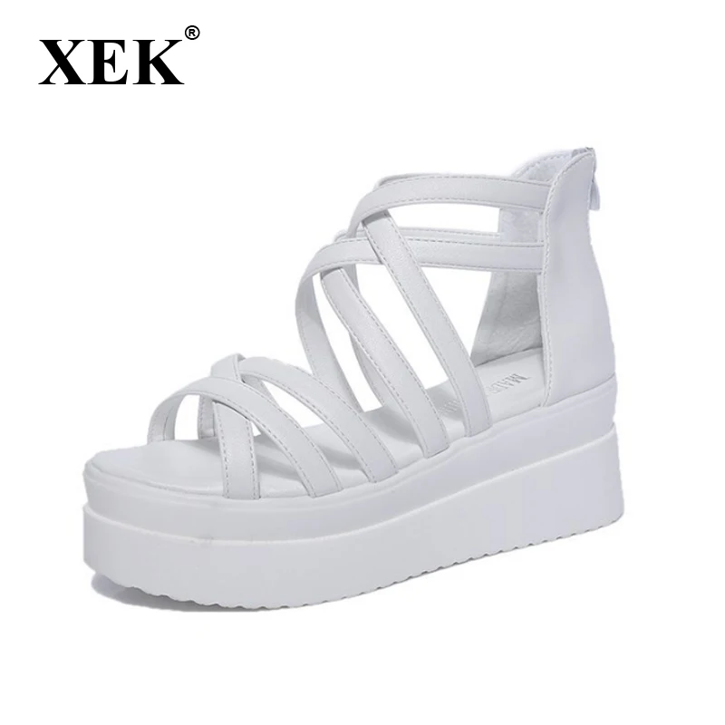 

2018 platform sandals women flat flat with thick bottom Bohemia contracted white/black comfortable shoes heel 7 cm GSS99