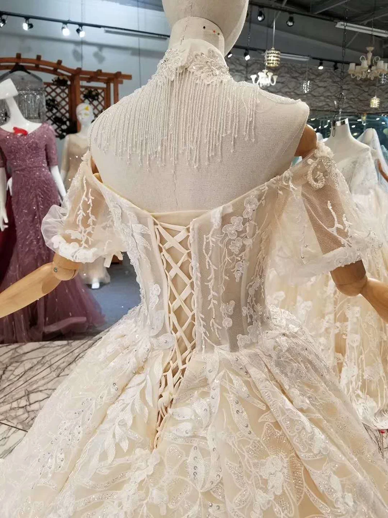 LS654772 свадебное платье с воротником и цепочкой милое бальное цветами блестящее