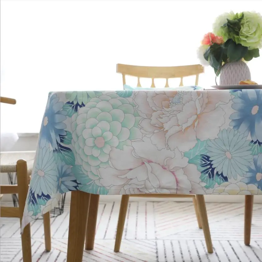 Beautiful Pastoral Floral Table Cloth Cotton Colorful Big Flower