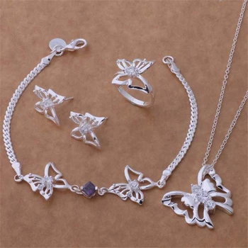 

AS304 Hot Silver Color Jewelry Sets For Women Wholesale 925 Free Shipping Bracelet 206 + Necklace 166 + Earring 397 + Ring 158