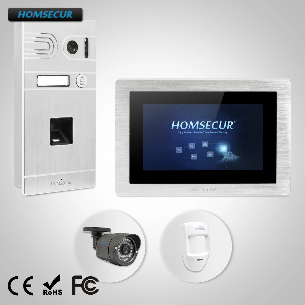 HOMSECUR 7\ Wired Video&Audio Smart Doorbell Fingerprint Camera Touch Screen Memory Monitor for House/Flat BC061-S BM714-S