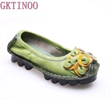 Mujer Zapatos Planos de Las Mujeres Mocasines de Cuero Genuino de las mujeres 2017 Nueva Moda Casual Flor Hecha A Mano de Las Mujeres Pisos
