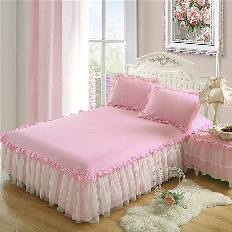 

New Bed Shirts Soft Bed Cover Elegant Chiffon Bedspread Lace Solid Bed Mattress Breathable Bedspread with Elastic Band