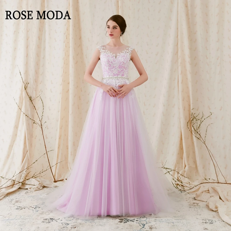 Rosa Moda Abito Da Sposa In Pizzo Con Maniche In Tulle Abiti Da Sposa Lilla Viola Da Sposa Abiti Da Sposa Foto Reali Wedding Dress With Crystals Wedding Dresslilac Wedding Dress Aliexpress