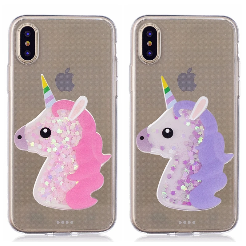 For iPhone X Case Fashion Cartoon Unicorn Dynamic Liquid