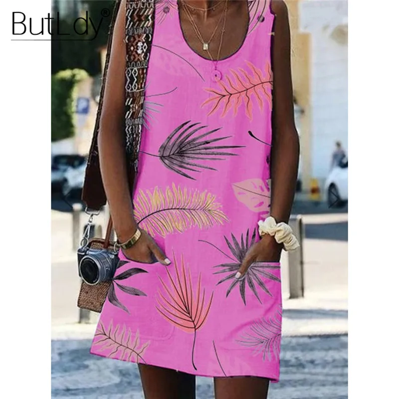 Summer 2019 White Short Tank Dress Women Leaf Printed Sleeveless Sexy Dress Plus Size 5XL Button Casual A-Line Ladies Dresses