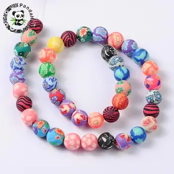 

8/10/12mm 10Strands Handmade Polymer Clay Soft Jewelry Making DIY Loose Bracelet Necklace Ball Beads, Round, Colorful