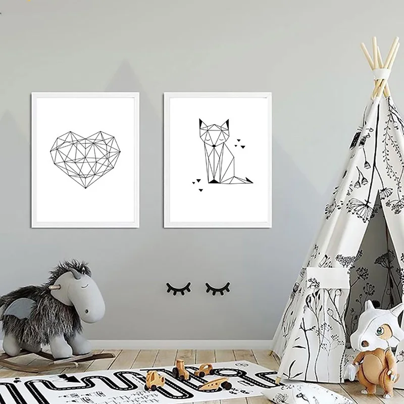 Настенные художественные полотна картины черно-белые абстрактные линии сердце лиса Лебедь картины принты домашний декор плакат для гостиной модульный