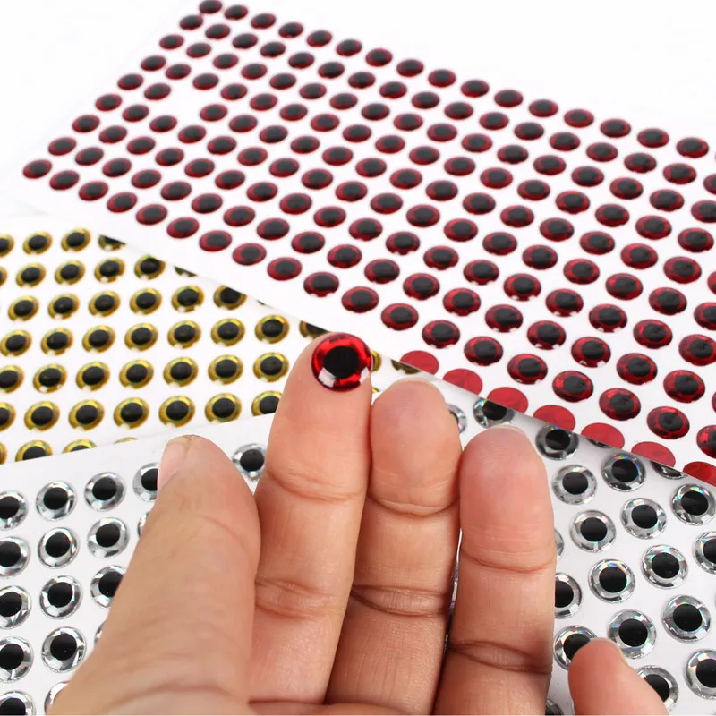 

100pcs fishing lure eye 3D simulation fly fishing crank bait artificial fisheye 3 color gold silver red size 3mm 4mm 5mm 6mm