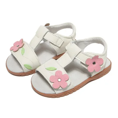 Сандалии для девочек; Новинка года; летняя детская обувь из натуральной кожи; сандалии принцессы с цветами для девочек; обувь для малышей; Sandale Fille - Цвет: White