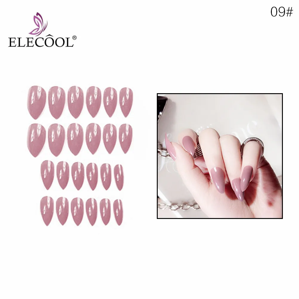 Накладные ногти ELECOOL, 24 шт., накладные ногти с длинным кончиком, чистый цвет, накладные ногти в форме гроба, накладные ногти из искусственной кожи - Цвет: F114