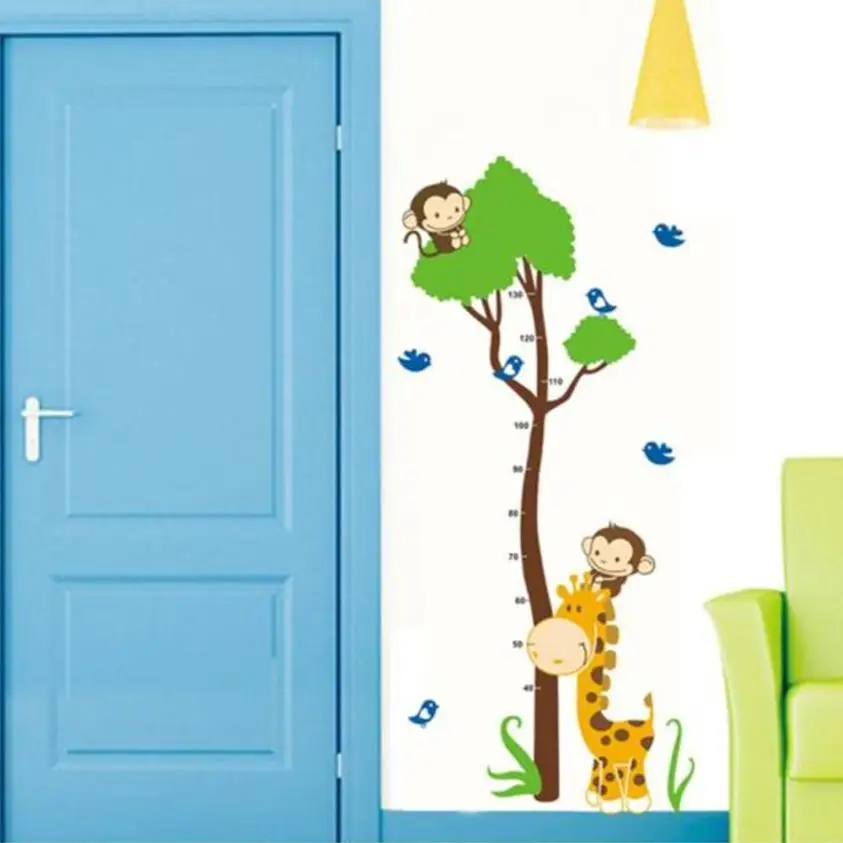 

Home Decor Cute Monkey Giraffe Height Scale Measure Sticker Kid Room Cartoon Animal Wall Art wall sticker Home Deco mirror JU31