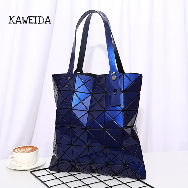 

Fashion PU Leather Geometric Diamond Tote Women Medium Shoulder Handbag Female Top Handle Shopping Bag Bao Red Blue Pink Silver