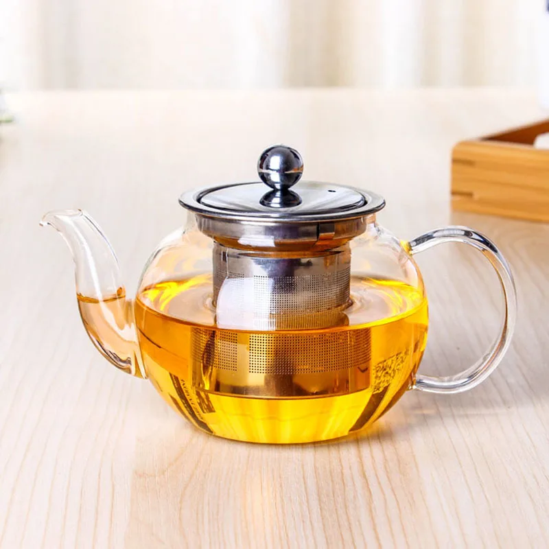 Drinkware Heat Resistant Borosilicate Glass Teapot with Stainless Steel