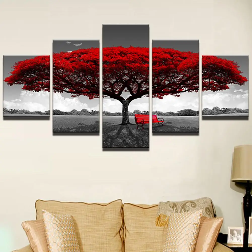 

5Pcs/Set Red Tree Chair Wall Painting Picture Frameless Poster Living Room Decor
