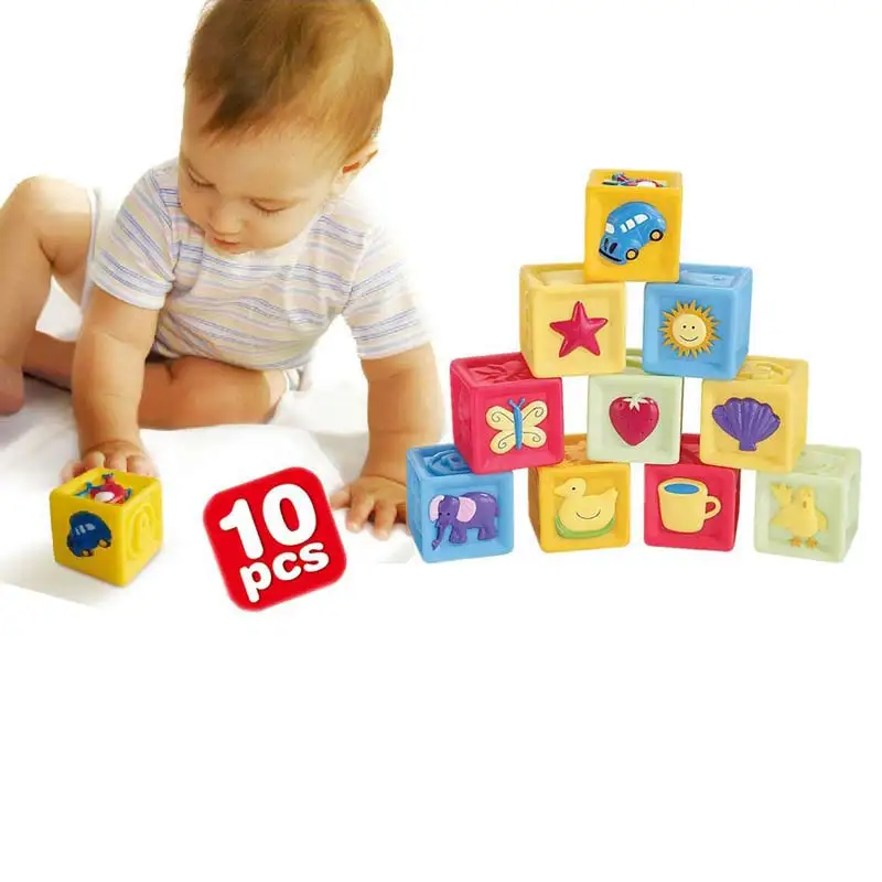 

10 Pcs/Set Children Toy Infant Soft Building Blocks Cube Squeeze Stack Block Baby Educational Toys Kids Gifts YH-17