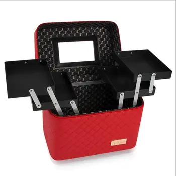 

Portable double-layer tray cosmetic case travel goods simple storage box cosmetic bag beauty case neceser estuche maquillaje pu